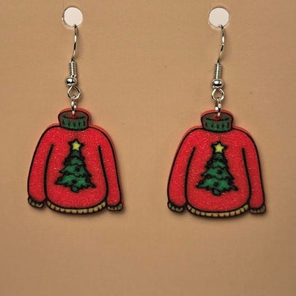 Boucle d'oreille en forme de Chandail Arbre Noël festive avec crochets hypoallergéniques sans nickel