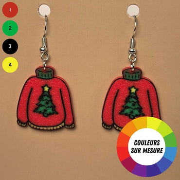 Boucle d'oreille en forme de Chandail Arbre Noël festive avec crochets hypoallergéniques sans nickel
