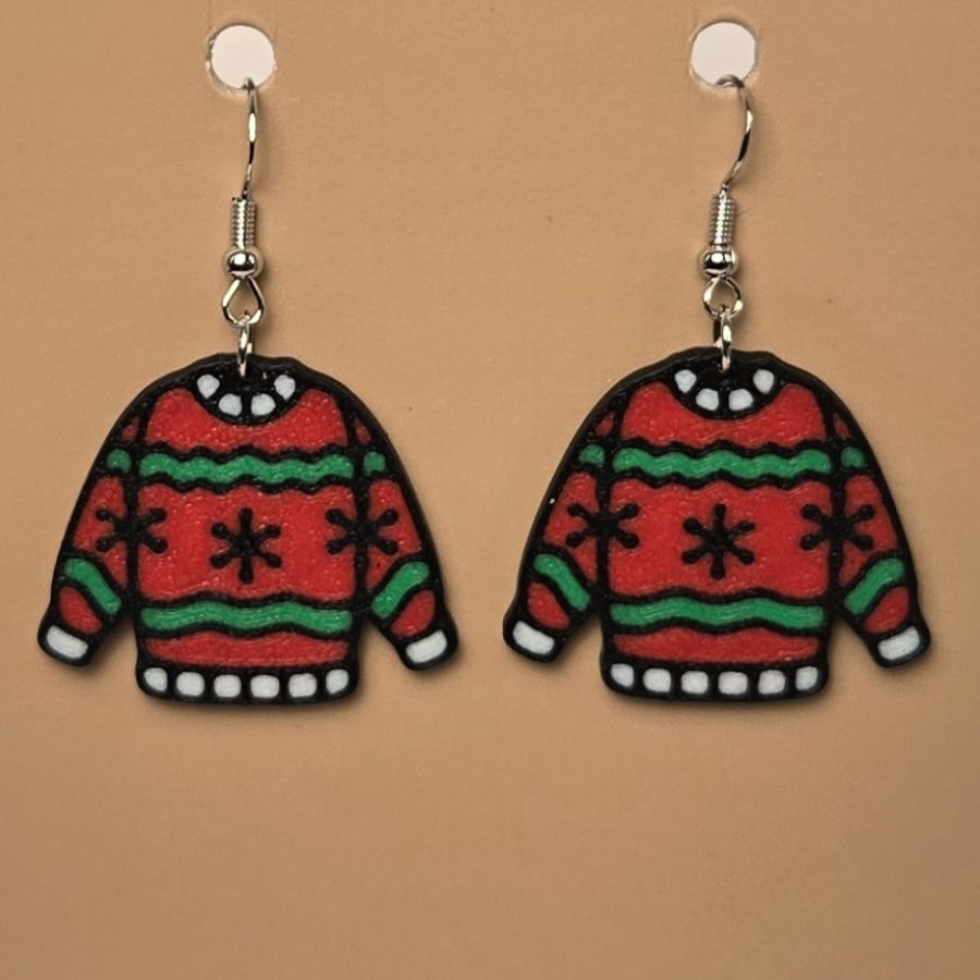 Boucle d'oreille en forme de Chandail Noël festive avec crochets hypoallergéniques sans nickel