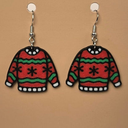 Boucle d'oreille en forme de Chandail Noël festive avec crochets hypoallergéniques sans nickel