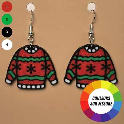 Boucle d'oreille en forme de Chandail Noël festive avec crochets hypoallergéniques sans nickel