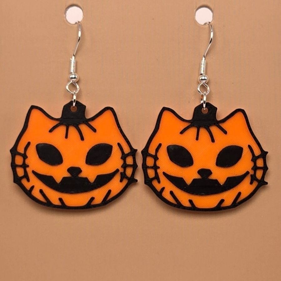 Boucle d'oreille en forme de Chat Citrouille avec crochets hypoallergéniques sans nickel