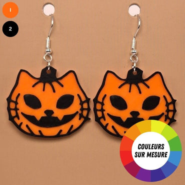 Boucle d'oreille en forme de Chat Citrouille avec crochets hypoallergéniques sans nickel