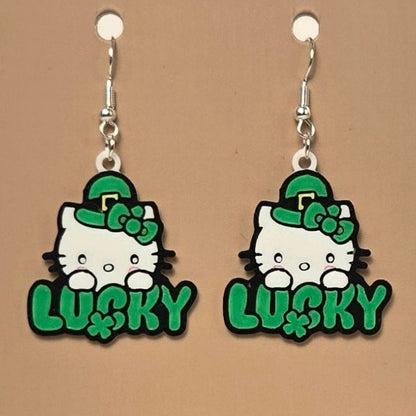 Boucle d'oreille en forme de Chat Lucky imprimée en 3D avec crochets hypoallergéniques sans nickel