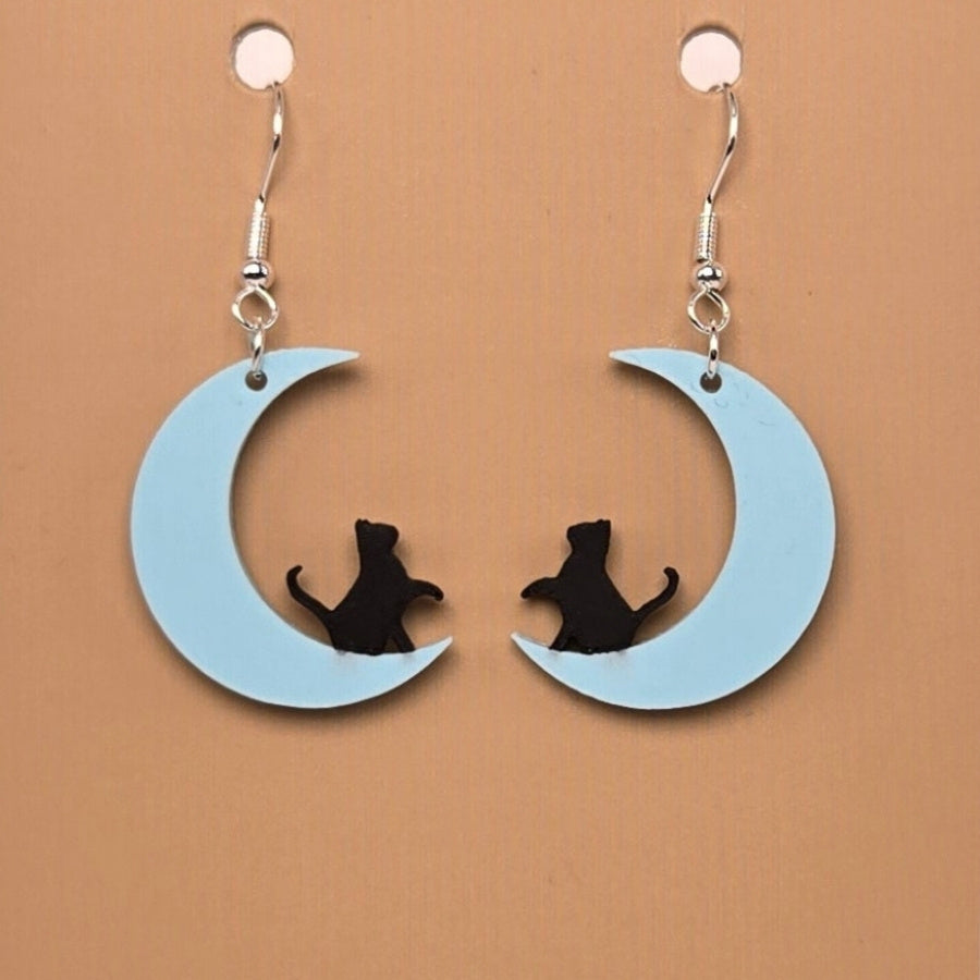 Boucle d'oreille en forme de Chat Lune Étoile avec crochets hypoallergéniques sans nickel