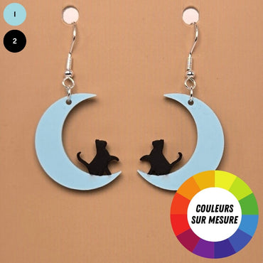 Boucle d'oreille en forme de Chat Lune Étoile avec crochets hypoallergéniques sans nickel
