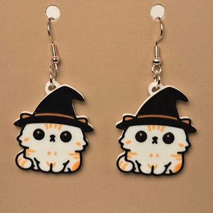 Boucle d'oreille en forme de Chat Sorcier avec crochets hypoallergéniques sans nickel