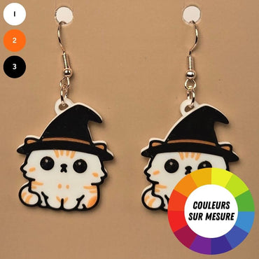 Boucle d'oreille en forme de Chat Sorcier avec crochets hypoallergéniques sans nickel