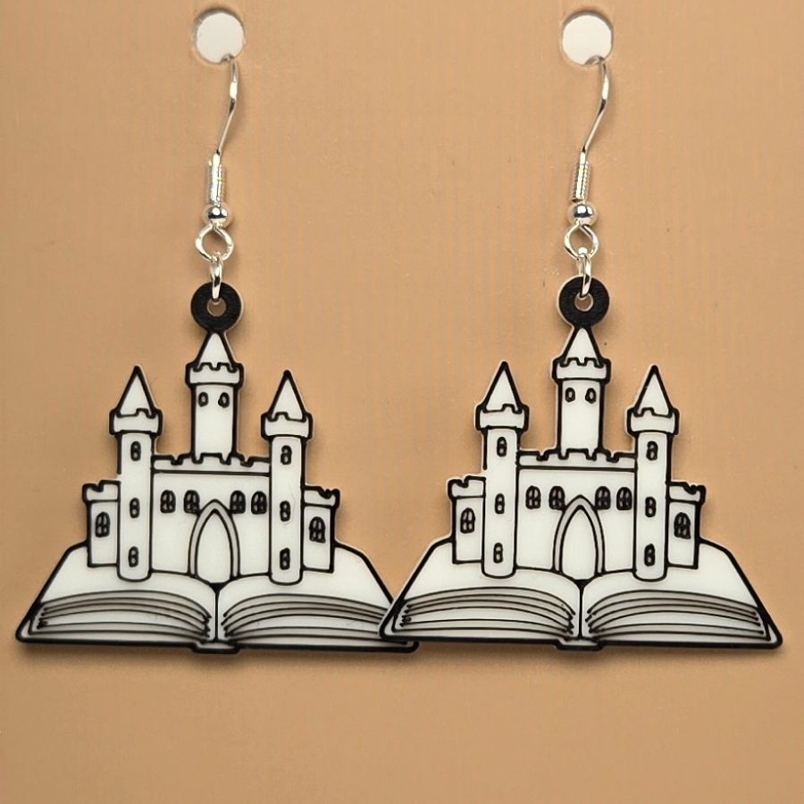 Boucle d'oreille en forme de Château et livre avec crochets hypoallergéniques sans nickel