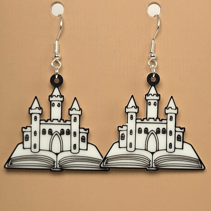 Boucle d'oreille en forme de Château et livre avec crochets hypoallergéniques sans nickel