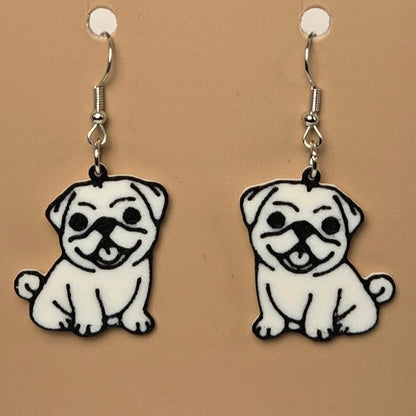 Boucle d’oreille en forme de Chien Pug avec crochets hypoallergéniques sans nickel