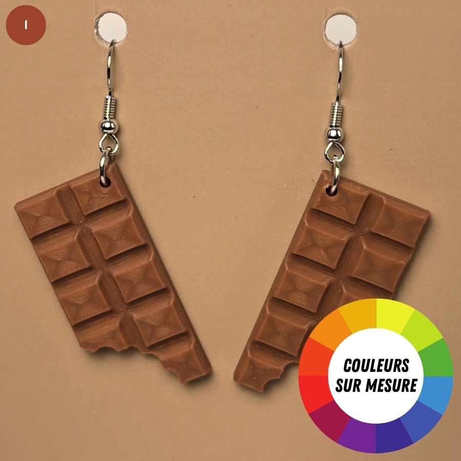 Boucle d'oreille en forme de Chocolat avec crochets hypoallergéniques sans nickel