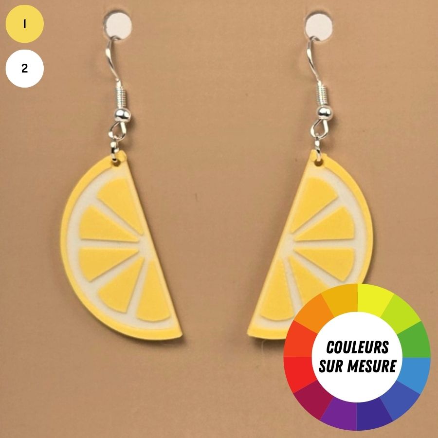Boucle d'oreille en forme de Citron avec crochets hypoallergéniques sans nickel