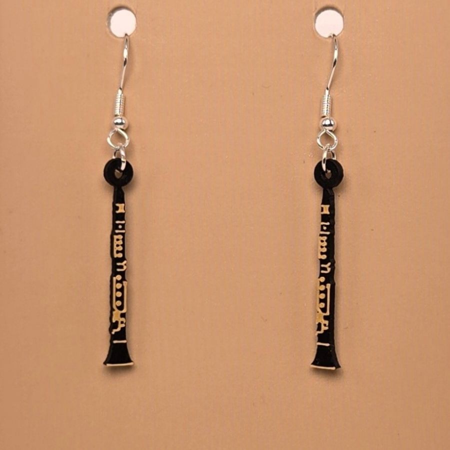 Boucle d'oreille en forme de Clarinette avec crochets hypoallergéniques sans nickel