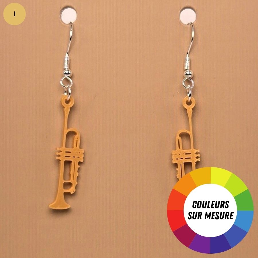 Boucle d'oreille en forme de Clarinette avec crochets hypoallergéniques sans nickel