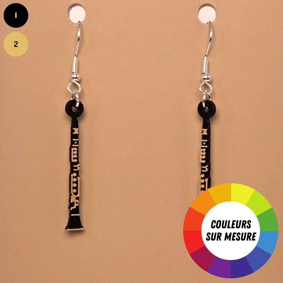 Boucle d'oreille en forme de Clarinette avec crochets hypoallergéniques sans nickel