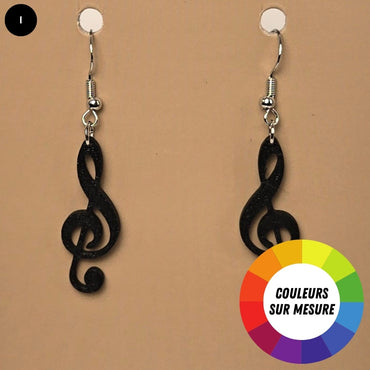 Boucle d'oreille en forme de Clef de Sol avec crochets hypoallergéniques sans nickel