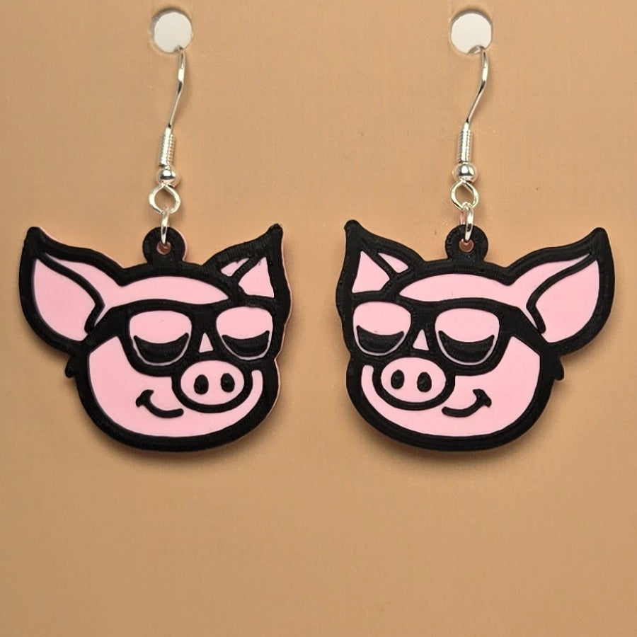 Boucle d'oreille en forme de Cochon avec crochets hypoallergéniques sans nickel