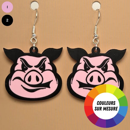 Boucle d'oreille en forme de Cochon avec crochets hypoallergéniques sans nickel