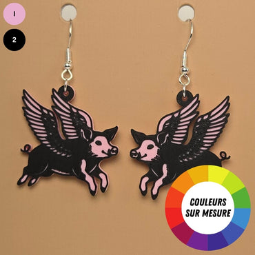 Boucle d'oreille en forme de Cochon avec crochets hypoallergéniques sans nickel
