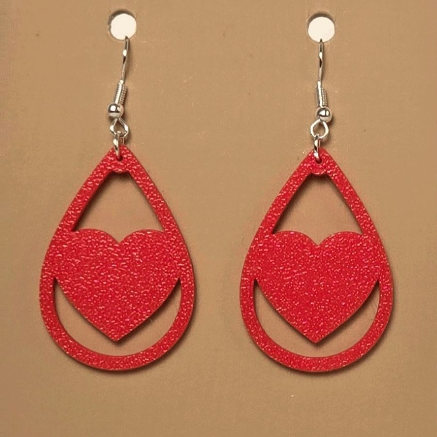 Boucle d'oreille en forme de Coeur imprimée en 3D avec crochets hypoallergéniques sans nickel