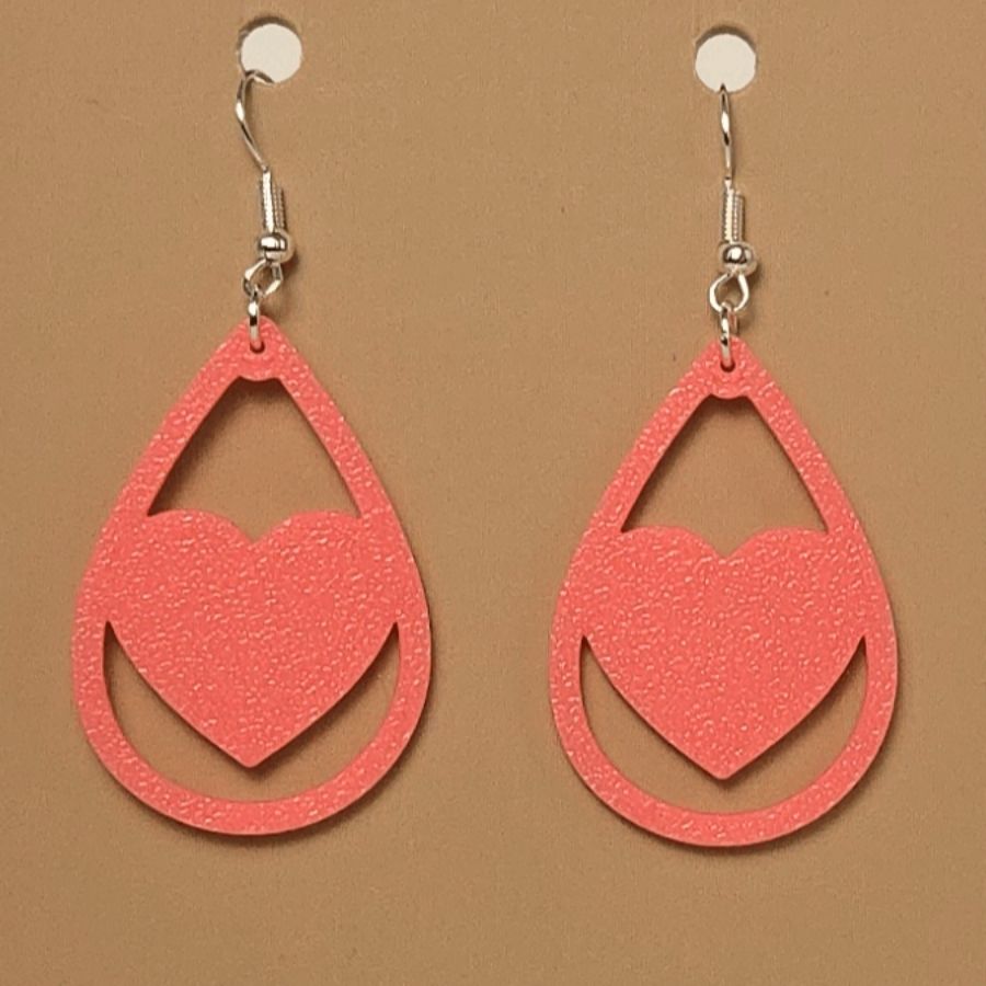 Boucle d'oreille en forme de Coeur imprimée en 3D avec crochets hypoallergéniques sans nickel