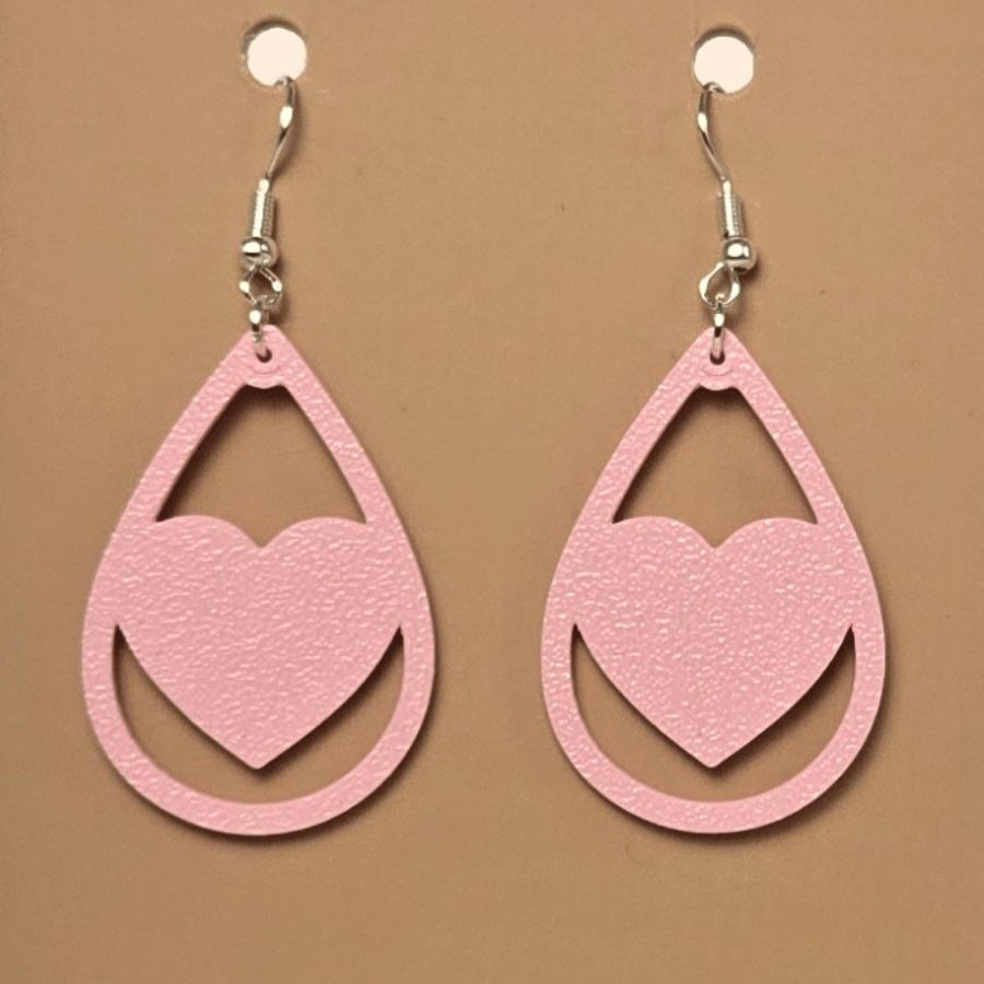 Boucle d'oreille en forme de Coeur imprimée en 3D avec crochets hypoallergéniques sans nickel