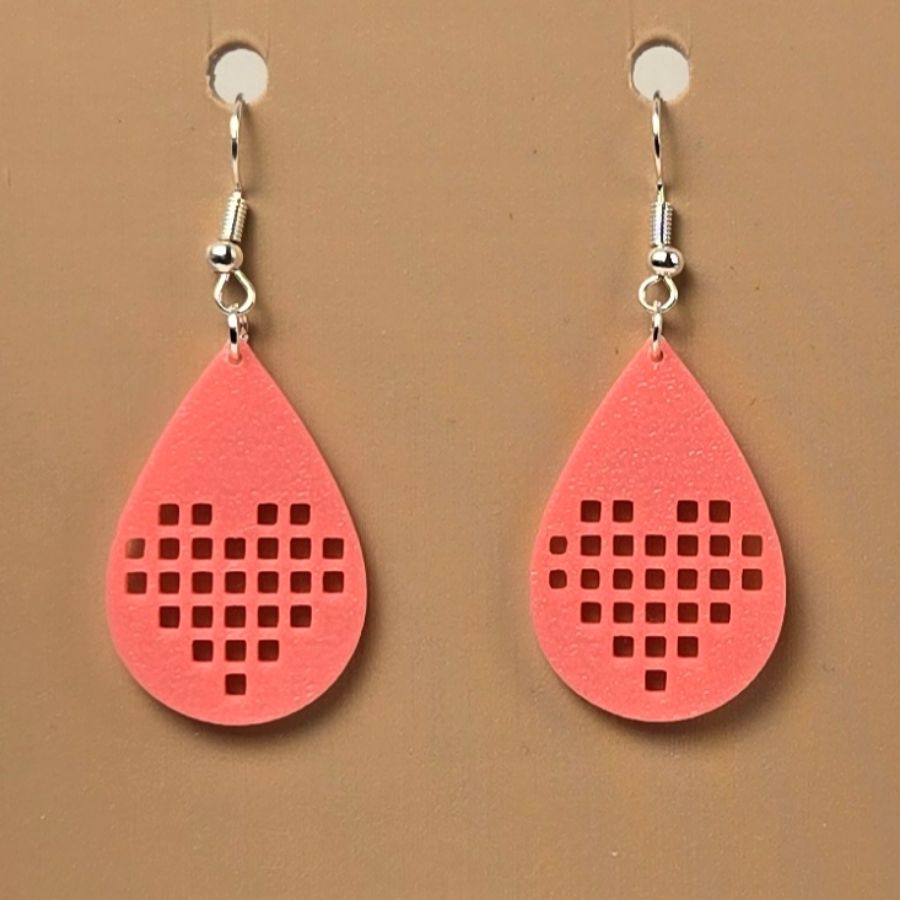 Boucle d'oreille en forme de Coeur imprimée en 3D avec crochets hypoallergéniques sans nickel