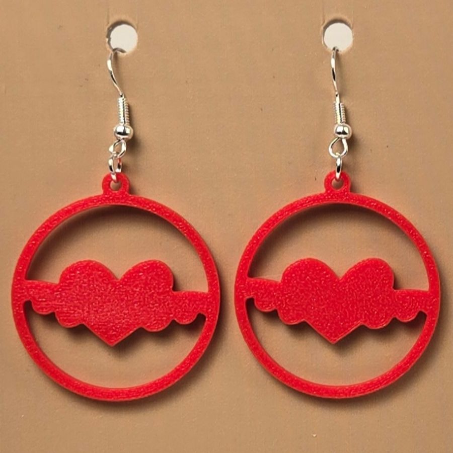 Boucle d'oreille en forme de Coeur imprimée en 3D avec crochets hypoallergéniques sans nickel