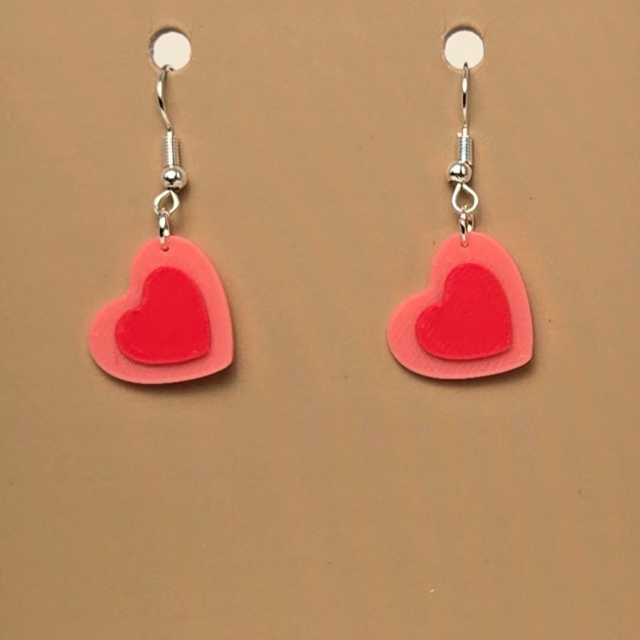 Boucle d'oreille en forme de Coeur imprimée en 3D avec crochets hypoallergéniques sans nickel