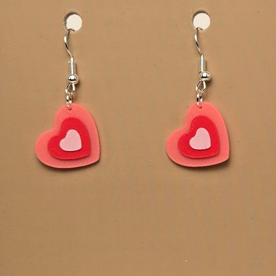 Boucle d'oreille en forme de Coeur imprimée en 3D avec crochets hypoallergéniques sans nickel
