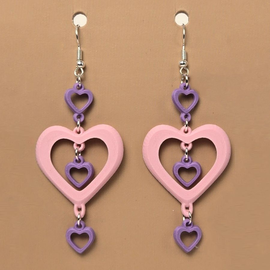 Boucle d'oreille en forme de Coeur imprimée en 3D avec crochets hypoallergéniques sans nickel