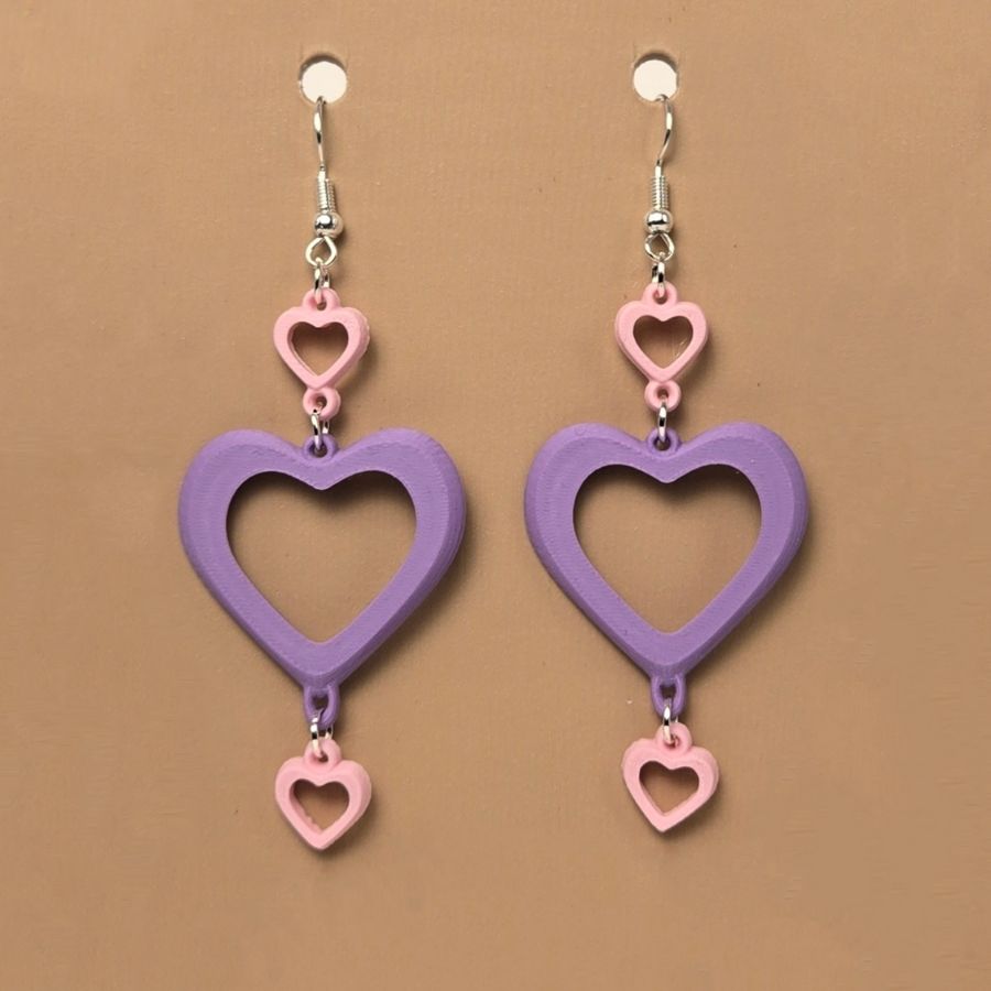 Boucle d'oreille en forme de Coeur imprimée en 3D avec crochets hypoallergéniques sans nickel