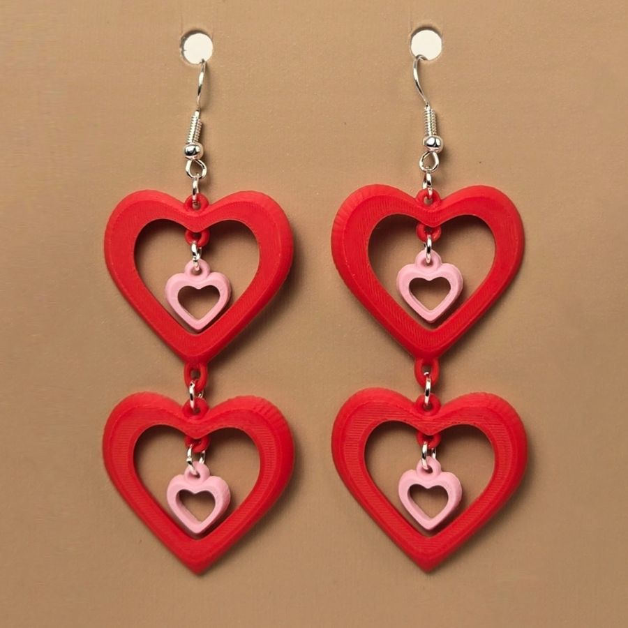 Boucle d'oreille en forme de Coeur imprimée en 3D avec crochets hypoallergéniques sans nickel