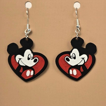Boucle d'oreille en forme de Cœur Mickey imprimée en 3D avec crochets hypoallergéniques sans nickel