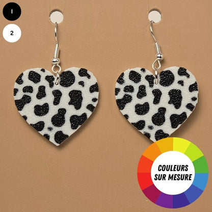 Boucle d'oreille en forme de Coeur Vache imprimée en 3D avec crochets hypoallergéniques sans nickel