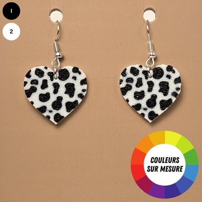 Boucle d'oreille en forme de Coeur Vache imprimée en 3D avec crochets hypoallergéniques sans nickel