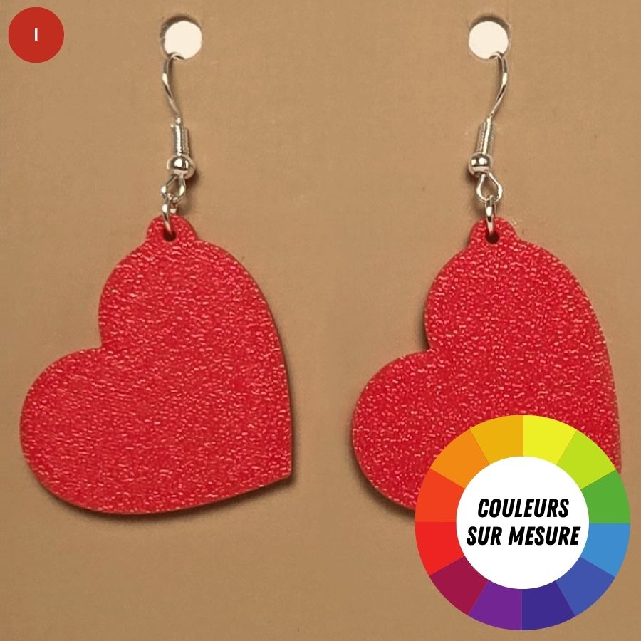 Boucle d'oreille en forme de Coeur imprimée en 3D avec crochets hypoallergéniques sans nickel