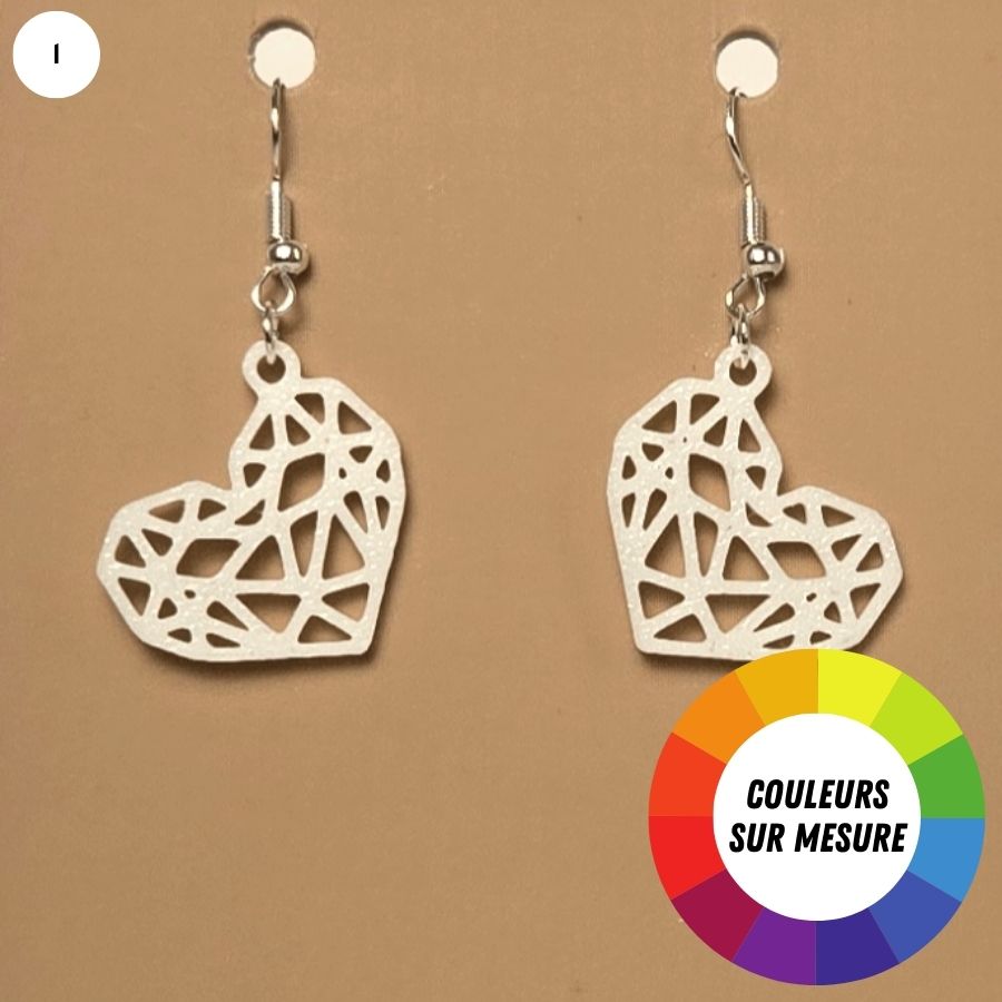 Boucle d'oreille en forme de Coeur imprimée en 3D avec crochets hypoallergéniques sans nickel