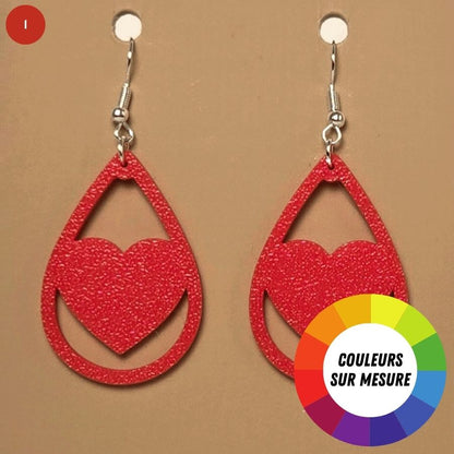 Boucle d'oreille en forme de Coeur imprimée en 3D avec crochets hypoallergéniques sans nickel