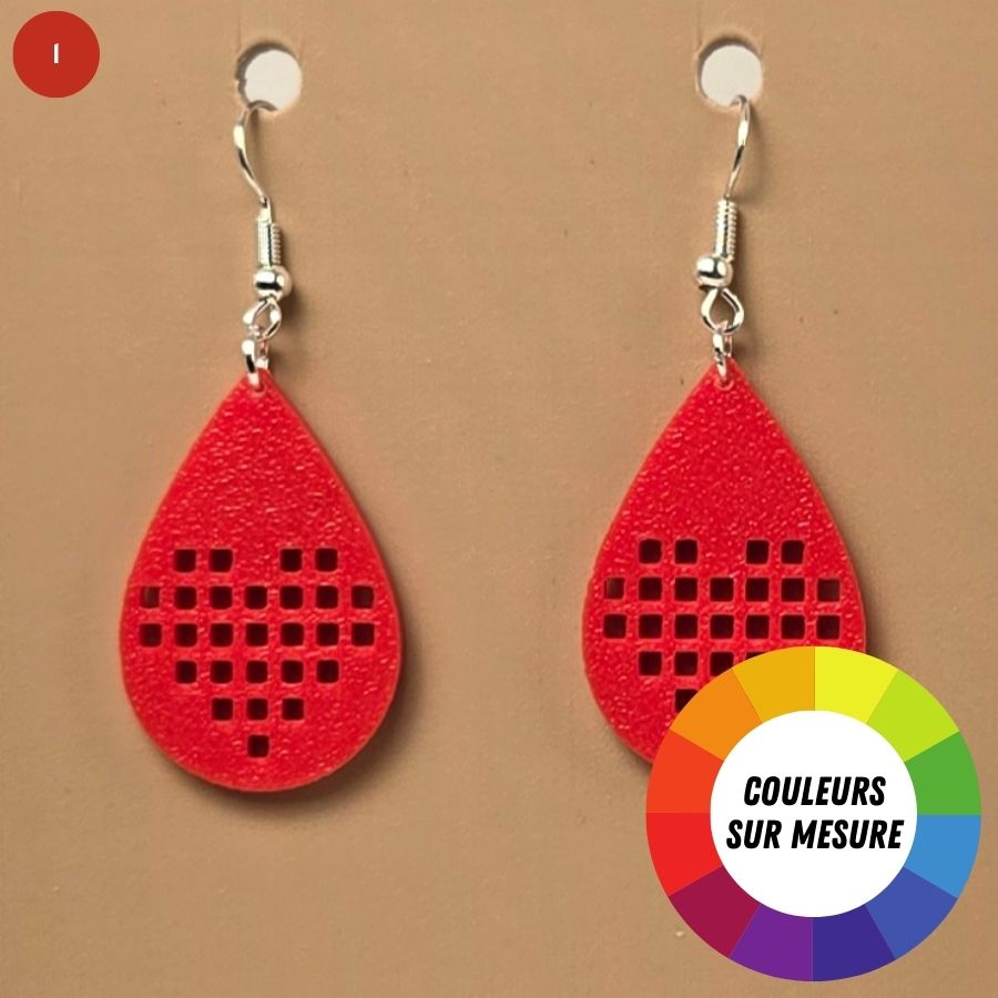 Boucle d'oreille en forme de Coeur imprimée en 3D avec crochets hypoallergéniques sans nickel