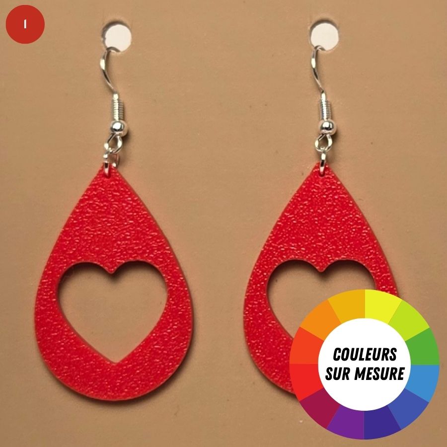 Boucle d'oreille en forme de Coeur imprimée en 3D avec crochets hypoallergéniques sans nickel