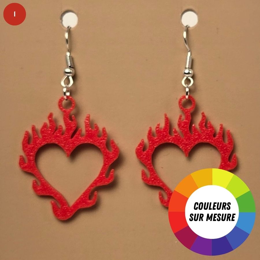 Boucle d'oreille en forme de Coeur imprimée en 3D avec crochets hypoallergéniques sans nickel