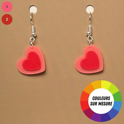 Boucle d'oreille en forme de Coeur imprimée en 3D avec crochets hypoallergéniques sans nickel