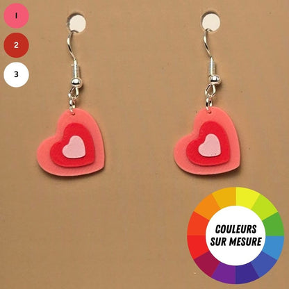 Boucle d'oreille en forme de Coeur imprimée en 3D avec crochets hypoallergéniques sans nickel