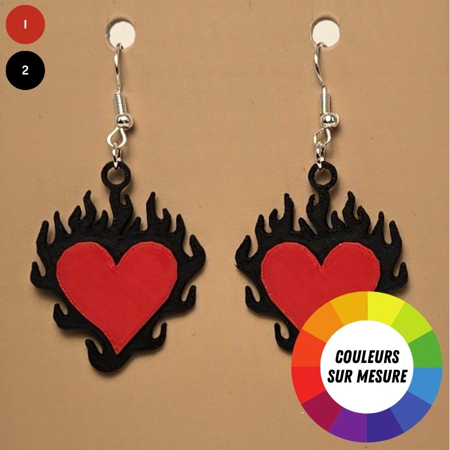 Boucle d'oreille en forme de Coeur imprimée en 3D avec crochets hypoallergéniques sans nickel
