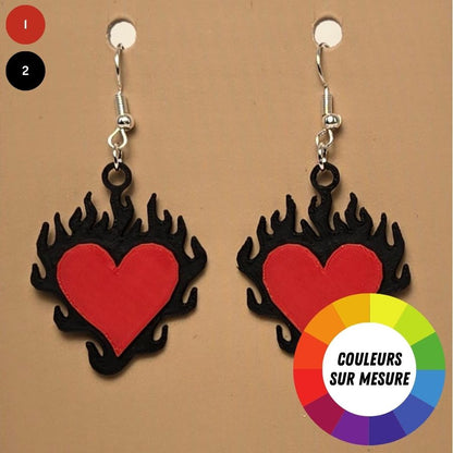Boucle d'oreille en forme de Coeur imprimée en 3D avec crochets hypoallergéniques sans nickel