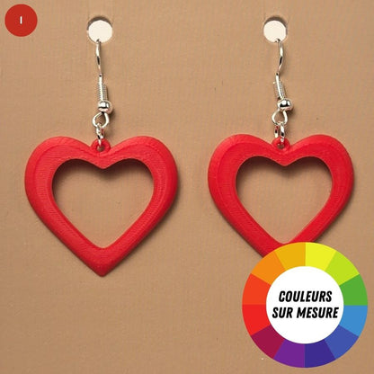 Boucle d'oreille en forme de Coeur imprimée en 3D avec crochets hypoallergéniques sans nickel