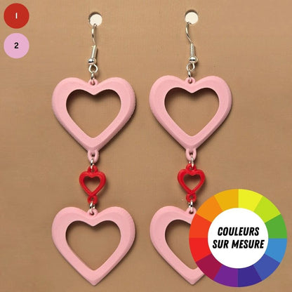 Boucle d'oreille en forme de Coeur imprimée en 3D avec crochets hypoallergéniques sans nickel