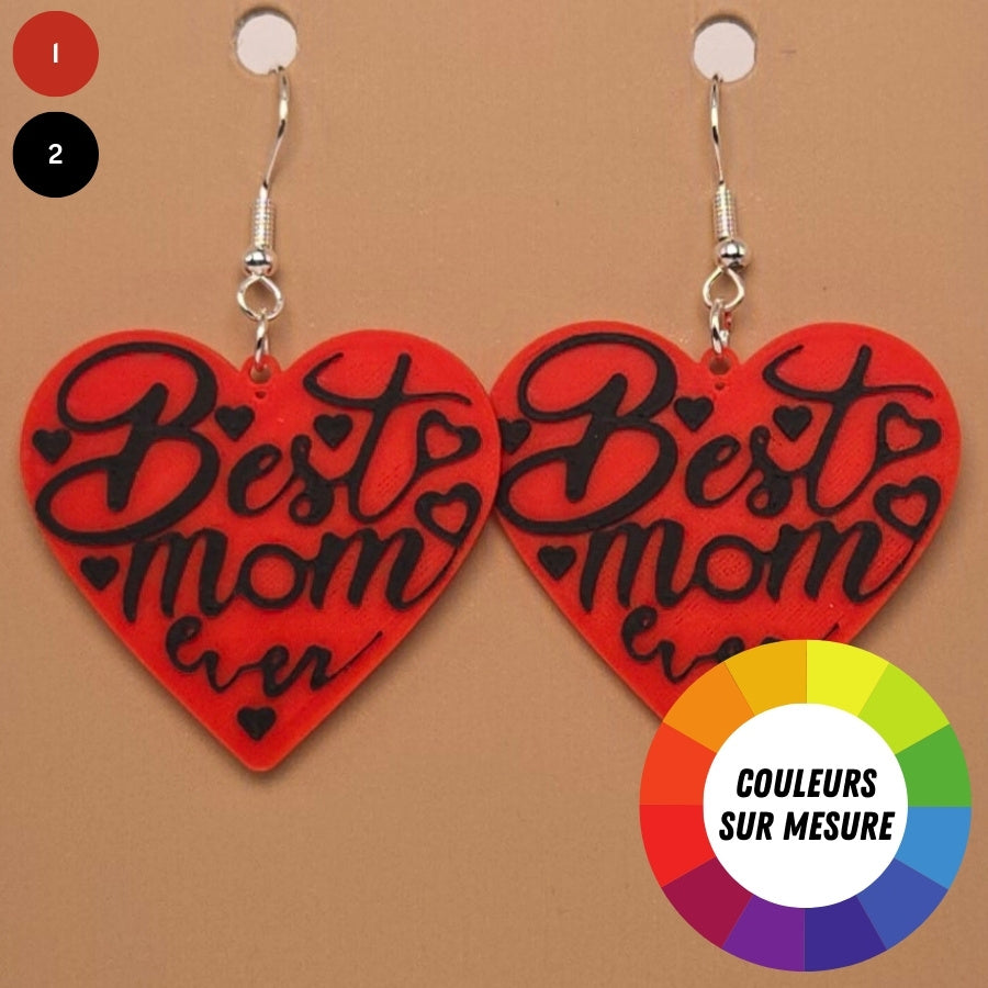 Boucle d'oreille en forme de Cœur meilleur mère avec crochets hypoallergéniques sans nickel